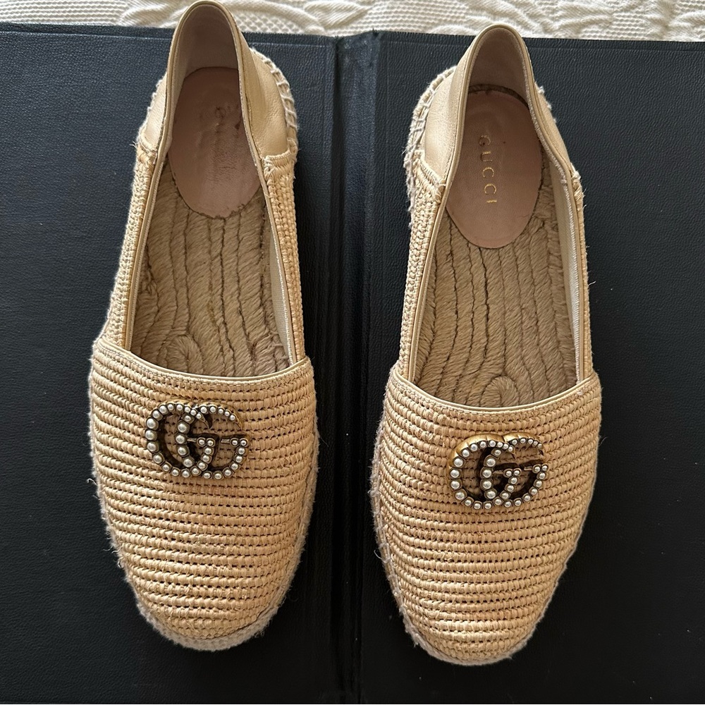 GUCCI Marmont GG Raffia Espadrilles 7.5